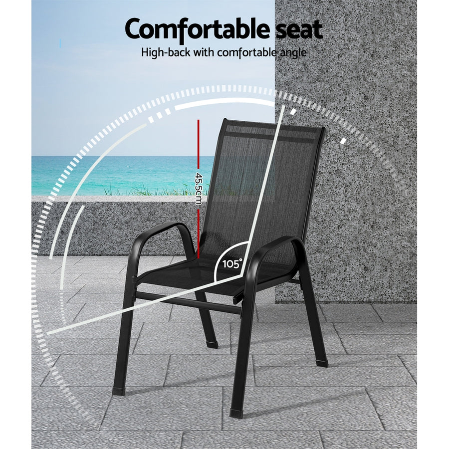 Gardeon set of 6 black stackable outdoor dining chairs, steel frame, non-slip feet
