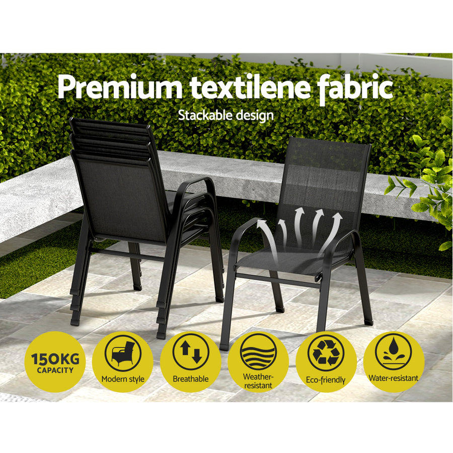 Gardeon set of 6 black stackable outdoor dining chairs, steel frame, stacked chairs for storage