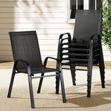 Gardeon 6PC Outdoor Dining Chairs Stackable Lounge Chair Patio Furniture Black - Close-Up Angle