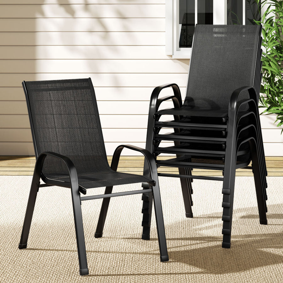 Gardeon set of 6 black stackable outdoor dining chairs, steel frame, image 7