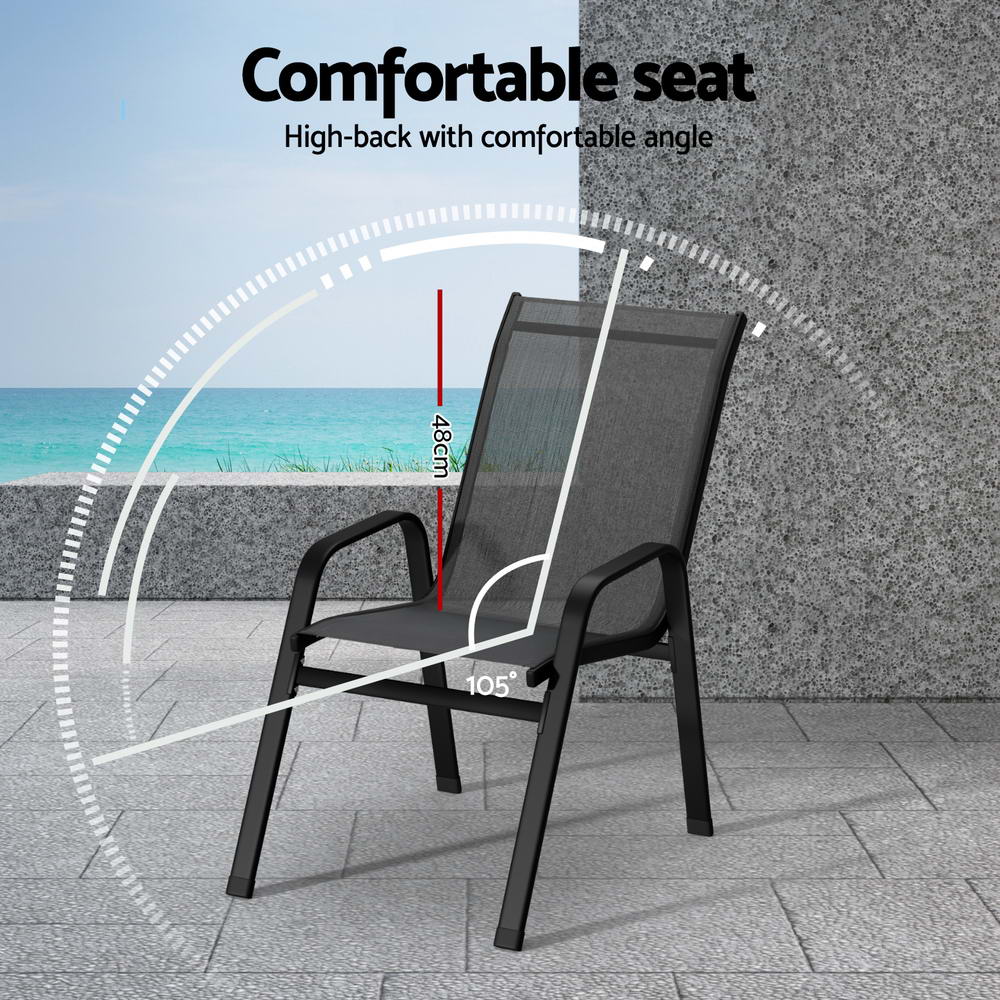 Gardeon 2PC Outdoor Dining Chairs Stackable Lounge Chair Patio Furniture Black