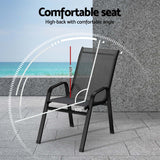 Gardeon 2PC Outdoor Dining Chairs Stackable Lounge Chair Patio Furniture Grey - 45-Degree Angle