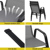 Gardeon 2PC Outdoor Dining Chairs Stackable Lounge Chair Patio Furniture Grey - Rear View