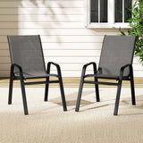 Gardeon 2PC Outdoor Dining Chairs Stackable Lounge Chair Patio Furniture Grey - Close-Up Angle