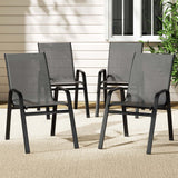 Gardeon 4PC Outdoor Dining Chairs Stackable Lounge Chair Patio Furniture Grey - Close-Up Angle