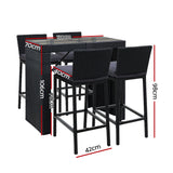 Gardeon 5-Piece Outdoor Bar Set Dining Table Stools Wicker Patio Setting - Front View