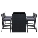 Gardeon 5-Piece Outdoor Bar Set Dining Table Stools Wicker Patio Setting - Side View