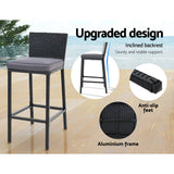 Gardeon 5-Piece Outdoor Bar Set Dining Table Stools Wicker Patio Setting - 45-Degree Angle