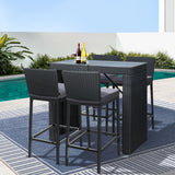 Gardeon 5-Piece Outdoor Bar Set Dining Table Stools Wicker Patio Setting - Low Angle