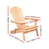 Gardeon Adirondack Outdoor Chairs Wooden Beach Chair Patio Furniture Garden Natural Set of 2 - Front View