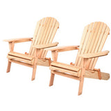 Gardeon Adirondack Outdoor Chairs Wooden Beach Chair Patio Furniture Garden Natural Set of 2 - Close-Up Angle