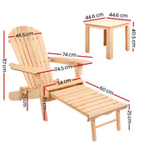 Gardeon 3PC Adirondack Outdoor Table and Chairs? Wooden Sun Lounge Beach Patio Natural - Front View