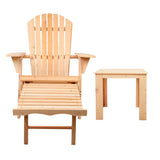 Gardeon 3PC Adirondack Outdoor Table and Chairs? Wooden Sun Lounge Beach Patio Natural - Side View