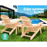 Gardeon 3PC Adirondack Outdoor Table and Chairs? Wooden Sun Lounge Beach Patio Natural - Extra Image