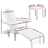 Gardeon 3PC Adirondack Outdoor Table and Chairs Wooden Sun Lounge Beach Patio White - Front View