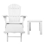 Gardeon 3PC Adirondack Outdoor Table and Chairs Wooden Sun Lounge Beach Patio White - Side View