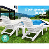 Gardeon 3PC Adirondack Outdoor Table and Chairs Wooden Sun Lounge Beach Patio White - Extra Image