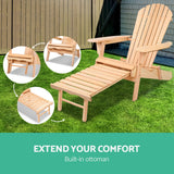 Gardeon Adirondack Outdoor Chairs Wooden Sun Lounge Patio Furniture Garden Natural - 45-Degree Angle