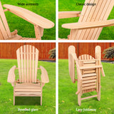 Gardeon Adirondack Outdoor Chairs Wooden Sun Lounge Patio Furniture Garden Natural - Rear View