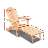 Gardeon 2PC Adirondack Outdoor Chairs Wooden Sun Lounge Patio Furniture Garden Natural - Front View