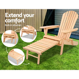 Gardeon 2PC Adirondack Outdoor Chairs Wooden Sun Lounge Patio Furniture Garden Natural - Side View