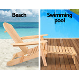 Gardeon 2PC Adirondack Outdoor Chairs Wooden Sun Lounge Patio Furniture Garden Natural - Rear View
