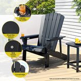 Gardeon Outdoor Chairs HDPE Adirondack Beach Chair Sun Lounge Patio Furniture Garden Black - 45-Degree Angle