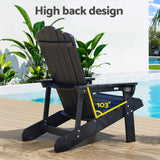 Gardeon Outdoor Chairs HDPE Adirondack Beach Chair Sun Lounge Patio Furniture Garden Black - Rear View