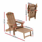 Gardeon Folding Sun Lounger Adirondack Chair Outdoor Lounge Setting HDPE Recliner Footrest Khaki - Front View