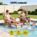 Gardeon Folding Sun Lounger Adirondack Chair Outdoor Lounge Setting HDPE Recliner Footrest Khaki - 45-Degree Angle