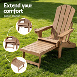 Gardeon Folding Sun Lounger Adirondack Chair Outdoor Lounge Setting HDPE Recliner Footrest Khaki - Rear View