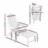 Gardeon Folding Sun Lounger Adirondack Chair Outdoor Lounge Setting HDPE Recliner Footrest White - Front View