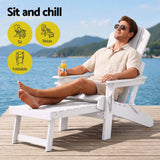 Gardeon Folding Sun Lounger Adirondack Chair Outdoor Lounge Setting HDPE Recliner Footrest White - Top-Down View