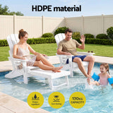 Gardeon Folding Sun Lounger Adirondack Chair Outdoor Lounge Setting HDPE Recliner Footrest White - 45-Degree Angle