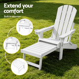Gardeon Folding Sun Lounger Adirondack Chair Outdoor Lounge Setting HDPE Recliner Footrest White - Rear View