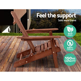 Gardeon Adirondack Outdoor Chairs Wooden Foldable Beach Chair Patio Furniture Brown - Top-Down View