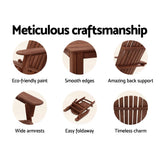 Gardeon Adirondack Outdoor Chairs Wooden Foldable Beach Chair Patio Furniture Brown - 45-Degree Angle