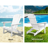 Gardeon Adirondack Outdoor Chairs Wooden Foldable Beach Chair Patio Furniture White - Rear View