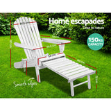 Gardeon Sun Lounge Outdoor Chairs Wooden Foldable Patio Furniture Adirondack White - Front View