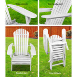 Gardeon Sun Lounge Outdoor Chairs Wooden Foldable Patio Furniture Adirondack White - Rear View
