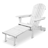 Gardeon Sun Lounge Outdoor Chairs Wooden Foldable Patio Furniture Adirondack White - Low Angle