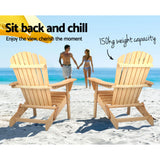 Gardeon 3PC Adirondack Outdoor Table and Chairs Wooden Foldable Beach Chair Natural - Extra Image