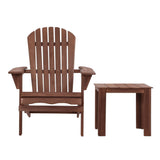 Gardeon 3PC Adirondack Outdoor Table and Chairs Wooden Foldable Beach Chair Brown - Side View