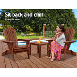 Gardeon 3PC Adirondack Outdoor Table and Chairs Wooden Foldable Beach Chair Brown - Close-Up Angle