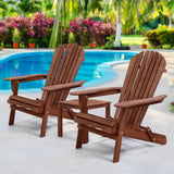 Gardeon 3PC Adirondack Outdoor Table and Chairs Wooden Foldable Beach Chair Brown - Low Angle