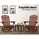 Gardeon 3PC Adirondack Outdoor Table and Chairs Wooden Foldable Beach Chair Brown - Extra Image