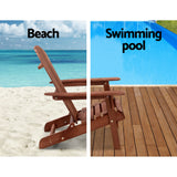 Gardeon 3PC Adirondack Outdoor Table and Chairs Wooden Foldable Beach Chair Brown - Extra Image