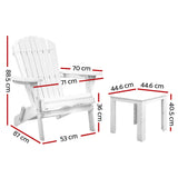 Gardeon 3PC Adirondack Outdoor Table and Chairs Wooden Foldable Beach Chair White - Front View