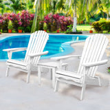 Gardeon 3PC Adirondack Outdoor Table and Chairs Wooden Foldable Beach Chair White - Low Angle