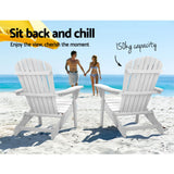 Gardeon 3PC Adirondack Outdoor Table and Chairs Wooden Foldable Beach Chair White - Extra Image